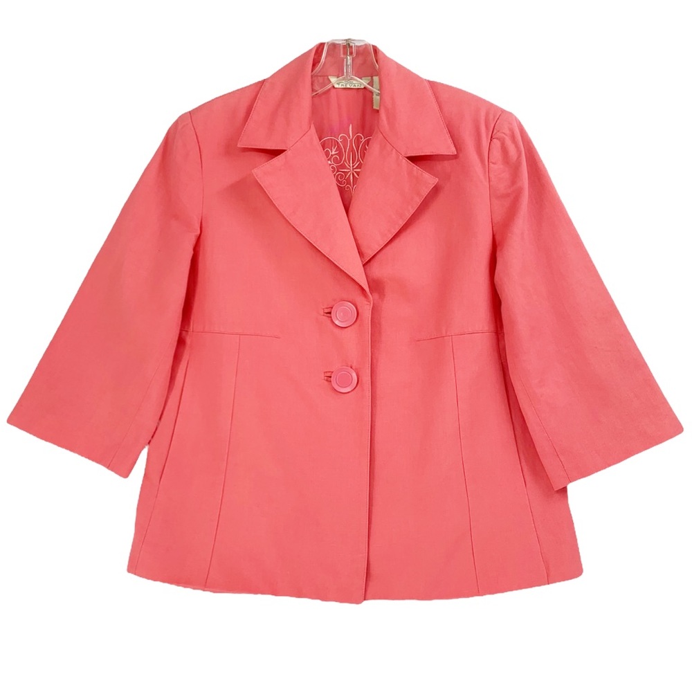 Cotton Silk Linen Blend Woman’s Blazer Coral Color by Trevan Warm Weather Blazer
